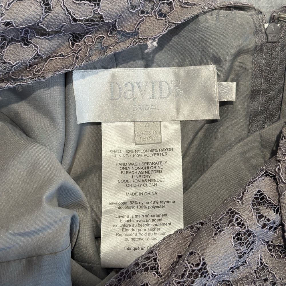 David's Bridal Dusty Grey Lace Midi Dress - Picture 2 of 8